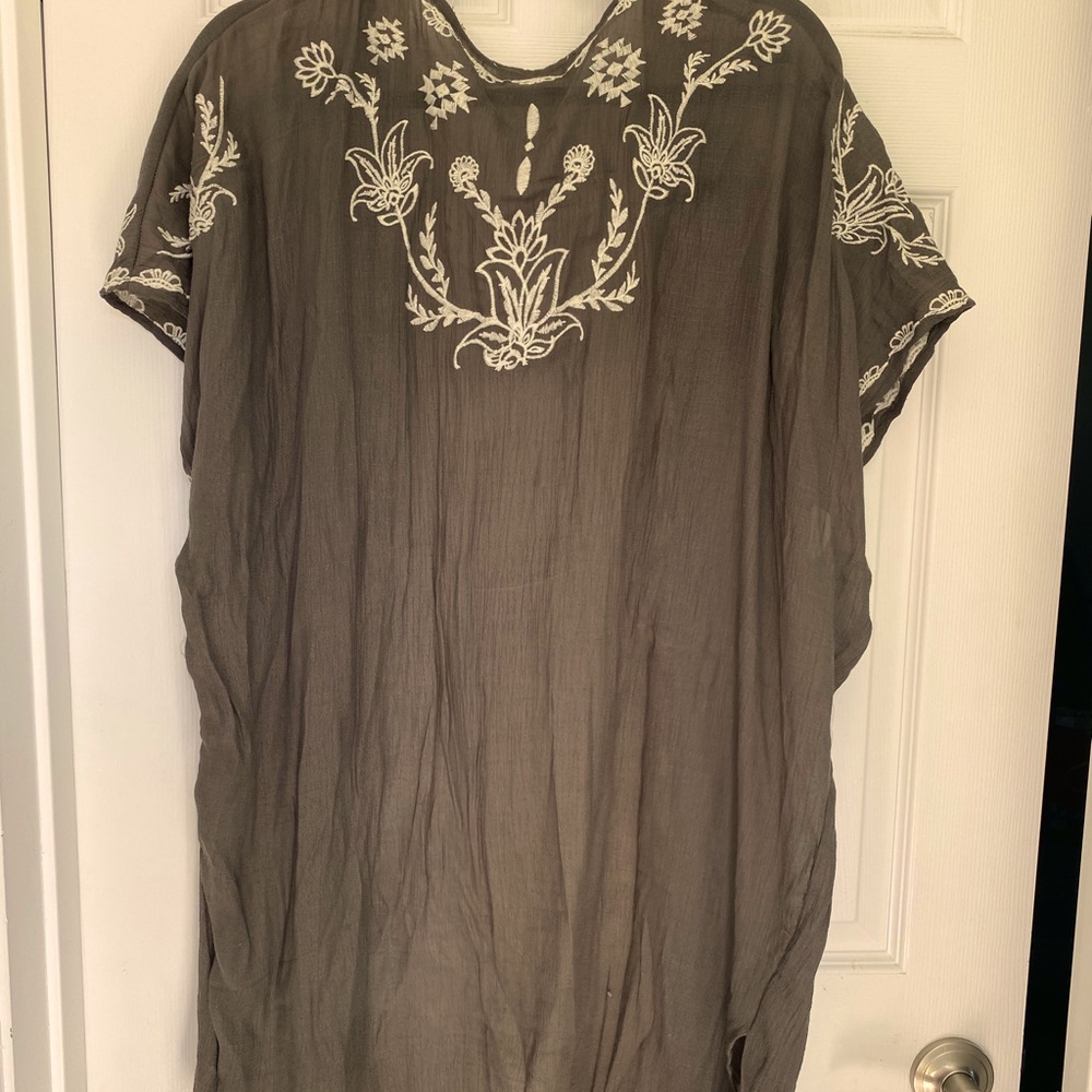 Full tilt lace embroidery cardigan swim cover olive and cream - Picture 4 of 5